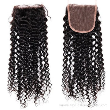 Malaysian Human Hair Extensions Kinky Curly 4x4 Lace Closure Free/Middle/Three Part 8-14 Inch Remy  Natural Color In Wholesale